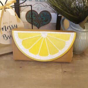 Beaded Lemon Jewelry Purse Travel Folio Organizer With Mirror